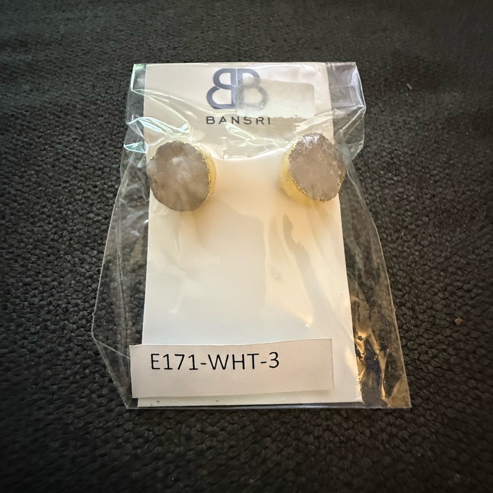 Gold and White Stud Earrings